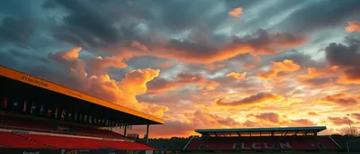 A tense stadium aisle bathed in harsh floodlights, a weary steward in a plain navy safety vest clutching a whistle...